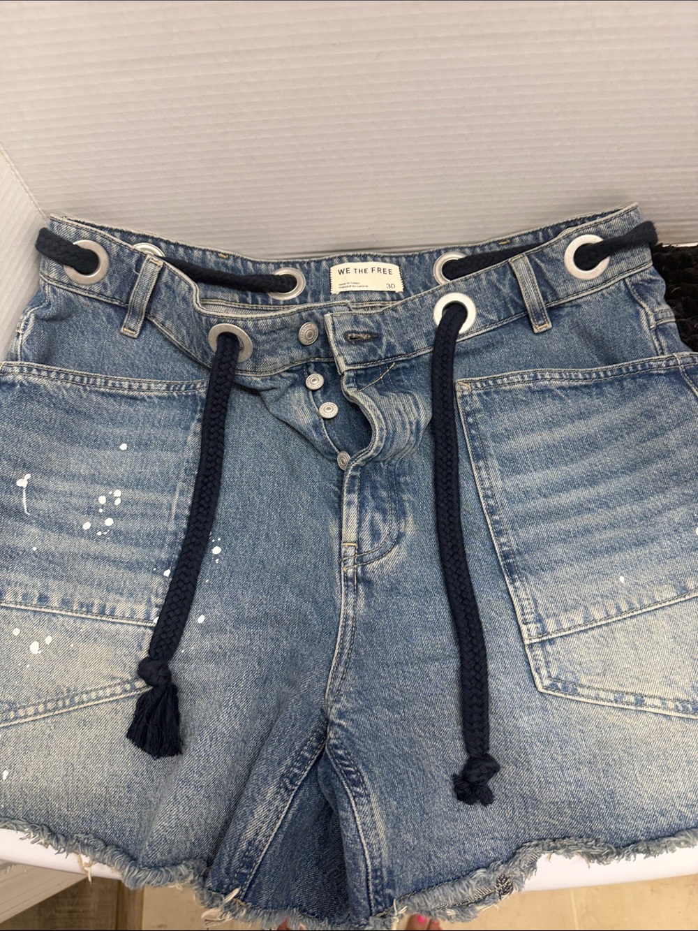 Free people , We The Free Light Blue Denim Shorts with Navy Rope Tie